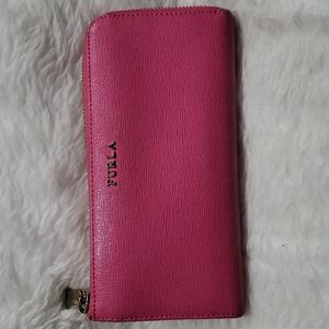 Furla genuine leather soft pink  zipper wallet